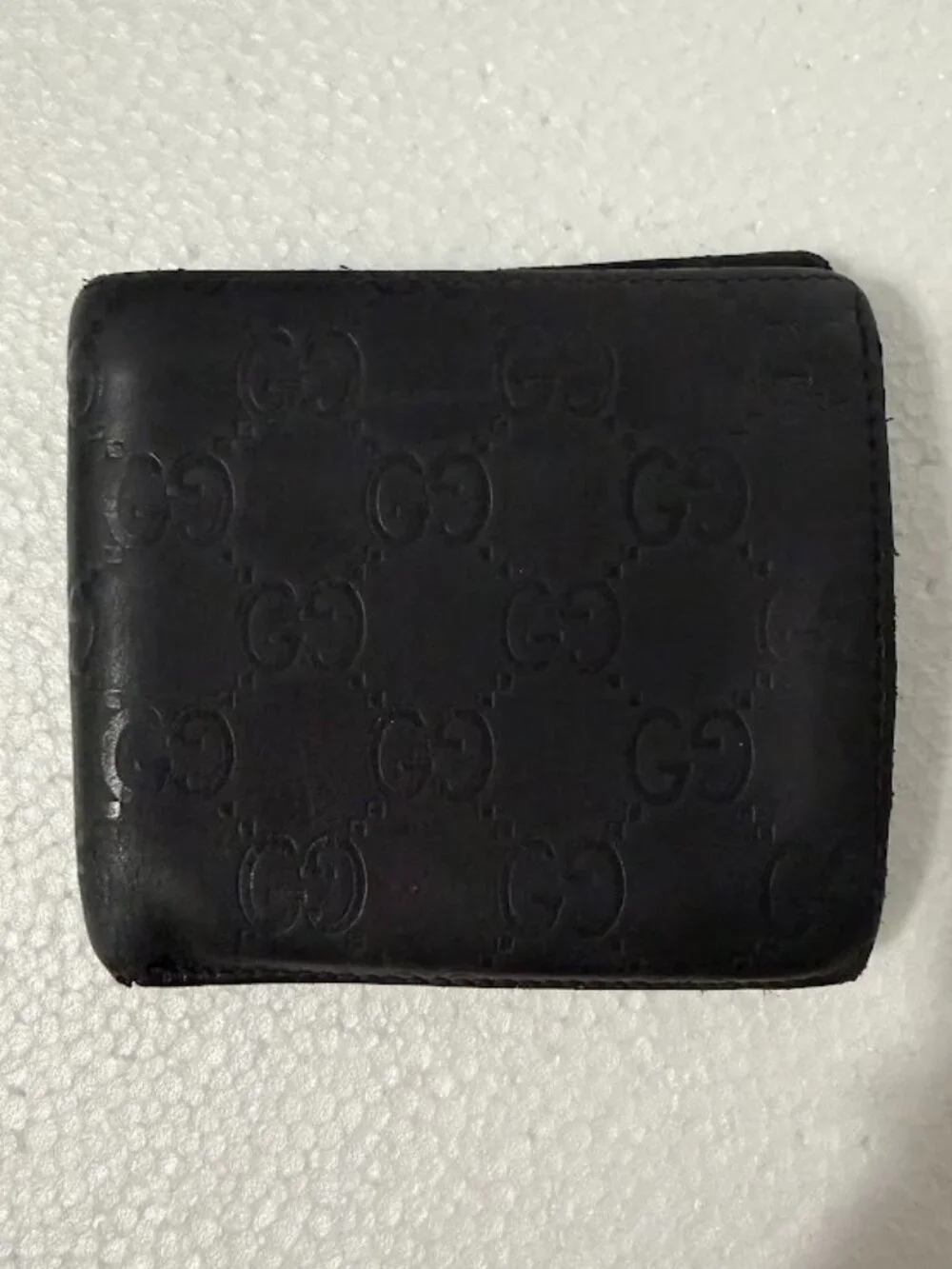 Gucci Guccissima Black Leather Bifold Wallet Coin Pocket Men's GG Monogram